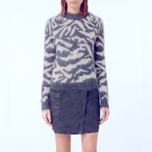 All Saints Gray and Cream Patterned Sweater